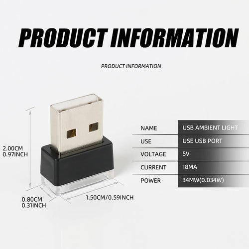 1x Mini USB LED Atmosphere Lights Night Light Multicolored Plug and Play Suitable For PC Computer Car Interior Accessories